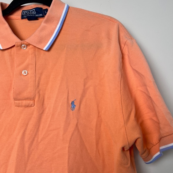 Polo Ralph Lauren Orange Blue Pony Button Short Sleeve Golf Polo Men’s Large - Picture 2 of 7